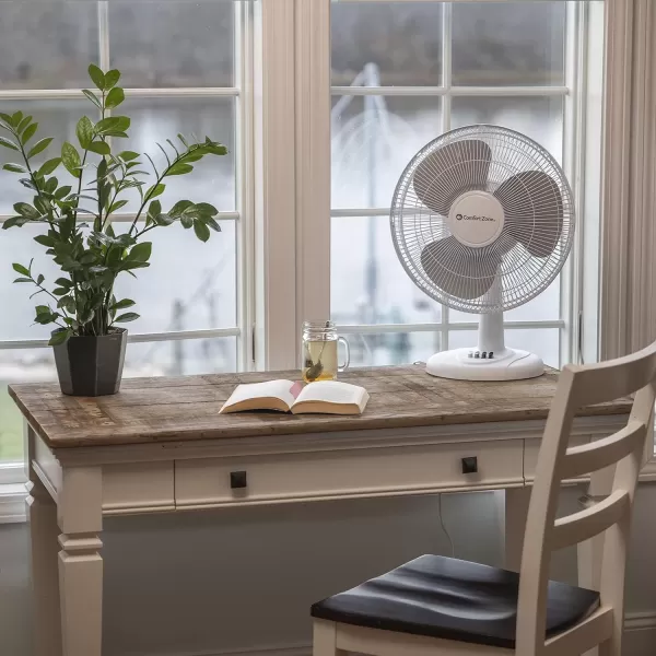 Comfort Zone Oscillating Table Fan with Adjustable Tilt, Convenient Push Button Controls, Quiet, 16 inch, 3 Speed, Desk Fan, Airflow 15.75 ft/sec, Ideal for Home, Bedroom, Dorm &amp; Office, CZ161WT