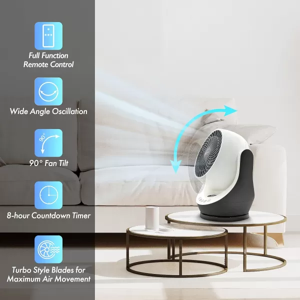 Comfort Zone Oscillating Table Fan with Remote Control, Electronic Controls, Desk Fan, 8 inch, 3 Speed, 90 Degree Tilt, 8 Hour Timer, Ideal for Home, Bedroom &amp; Office, CZHV82TWT