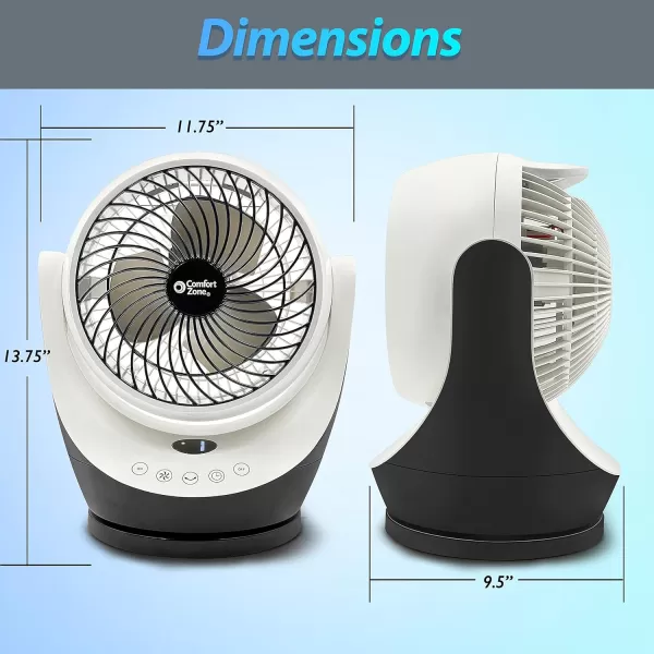 Comfort Zone Oscillating Table Fan with Remote Control, Electronic Controls, Desk Fan, 8 inch, 3 Speed, 90 Degree Tilt, 8 Hour Timer, Ideal for Home, Bedroom &amp; Office, CZHV82TWT