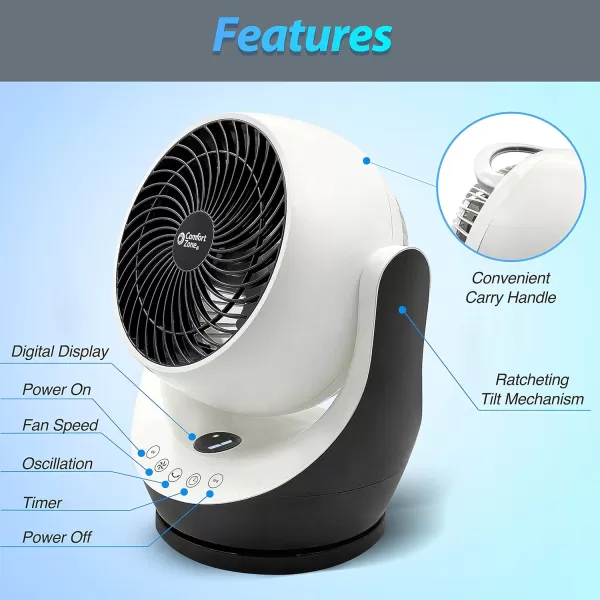 Comfort Zone Oscillating Table Fan with Remote Control, Electronic Controls, Desk Fan, 8 inch, 3 Speed, 90 Degree Tilt, 8 Hour Timer, Ideal for Home, Bedroom &amp; Office, CZHV82TWT