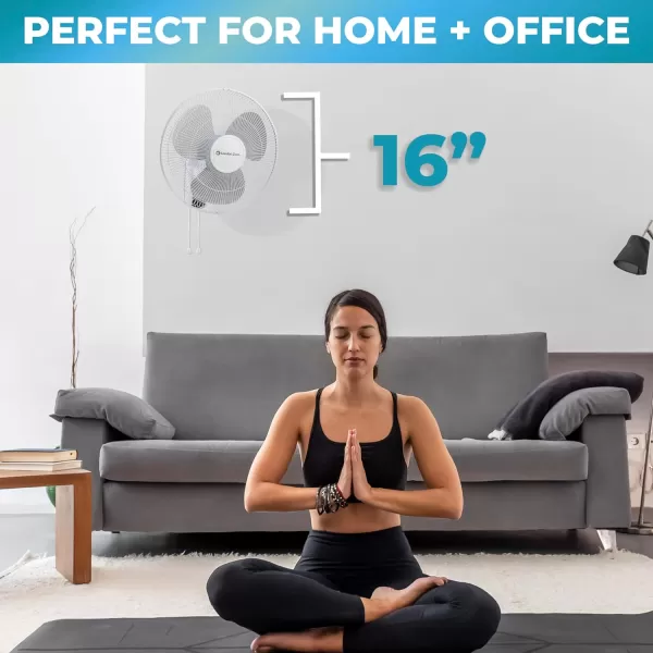 Comfort Zone Oscillating Wall Mount Fan with Adjustable Tilt, 16 inch, 3 Speed, Metal Grille, 90 Degree Oscillation, Airflow 14.07 ft/sec, Ideal for Home, Bedroom, Gym &amp; Office, CZ16W