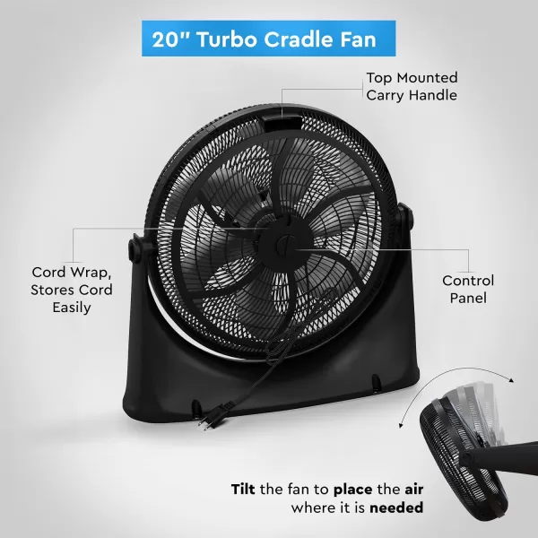 Comfort Zone PowrCurve High Velocity Floor Fan with Wall-Mounting Capabilities, 20 inch, 3 Speed, 180 Degree Adjustable Tilt, Ideal for Home, Bedroom, Gym &amp; Office, CZHV201BS