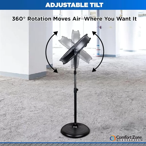 Comfort Zone Slim Profile High Velocity Industrial Pedestal Stand Fan, Aluminum Blades &amp; Adjustable Tilt, 20 inch, 3 Speed, All-Metal Construction, Ideal for Garage, Workshop or Warehouse, CZHVP20S