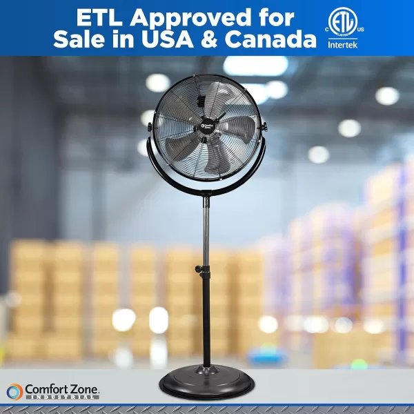 Comfort Zone Slim Profile High Velocity Industrial Pedestal Stand Fan, Aluminum Blades &amp; Adjustable Tilt, 20 inch, 3 Speed, All-Metal Construction, Ideal for Garage, Workshop or Warehouse, CZHVP20S