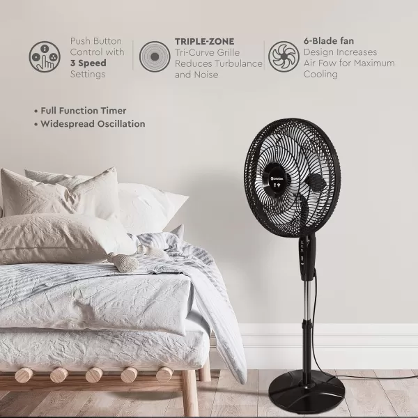 Comfort Zone Smart WiFi Oscillating Stand Fan, 18 inch, 3 Speed, Wall-Mountable, Voice Control, Full-Function Timer, Adjustable Stand up to 53 inches, Tri-Curve Technology to Reduce Noise, CZST180SWS
