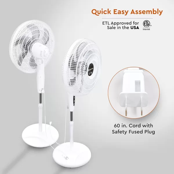 Comfort Zone Smart WiFi Oscillating Stand Fan, 18 inch, 3 Speed, Wall-Mountable, Voice Control, Full-Function Timer, Adjustable Stand up to 53 inches, Tri-Curve Technology to Reduce Noise, CZST180SWS