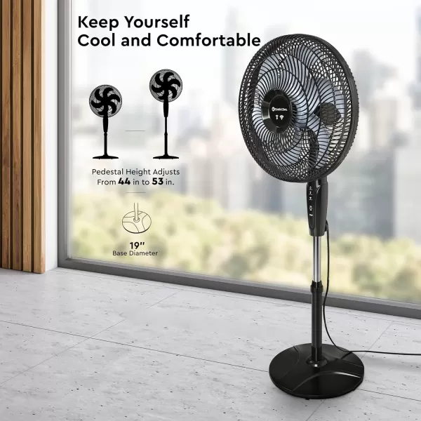 Comfort Zone Smart WiFi Oscillating Stand Fan, 18 inch, 3 Speed, Wall-Mountable, Voice Control, Full-Function Timer, Adjustable Stand up to 53 inches, Tri-Curve Technology to Reduce Noise, CZST180SWS