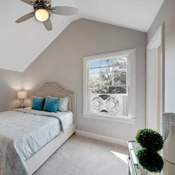 Comfort Zone Twin Window Fan with Reversible Airflow Control, 9 inch, Auto-Locking Expanders, 2 Speed Fan, Dual Fan, Exhaust, Airflow 9.84 ft/sec, Ideal for Home, Kitchen, Bedroom &amp; Office, CZ319WT