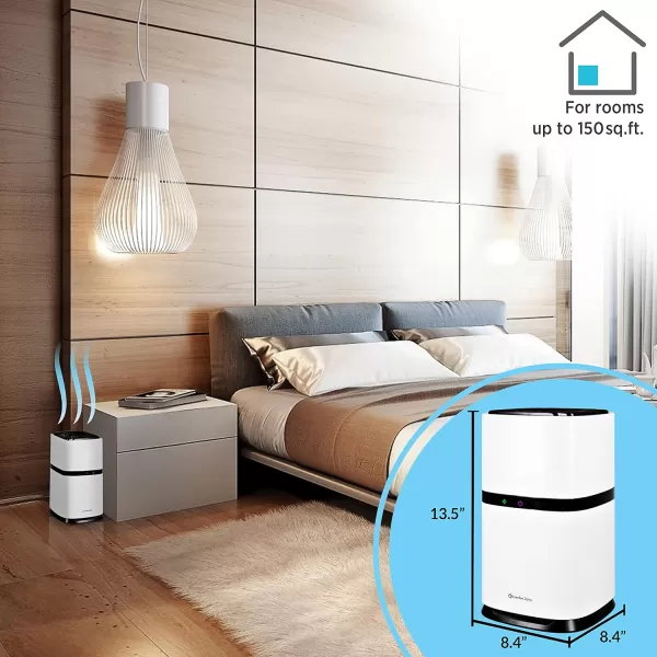 Comfort Zone® Clean HEPA Air Purifier with WiFi App Control - Smart Air Filter &amp; Cleaner for Home, Remove Dust, Odor, Pollen - Compact Ionizer with Timer &amp; Night Light, Covers 150 sq. ft., White