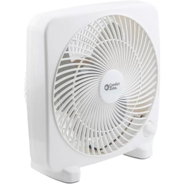 Comfort Zone Box Fan, 9 inch, Portable, Electric Quiet, 3 Speed, Small Box Fan, Desk Fan, Table Fan, Airflow 9.65 ft/sec, Ideal for Home, Bedroom, Dorm, &amp; Office, CZ9BWT