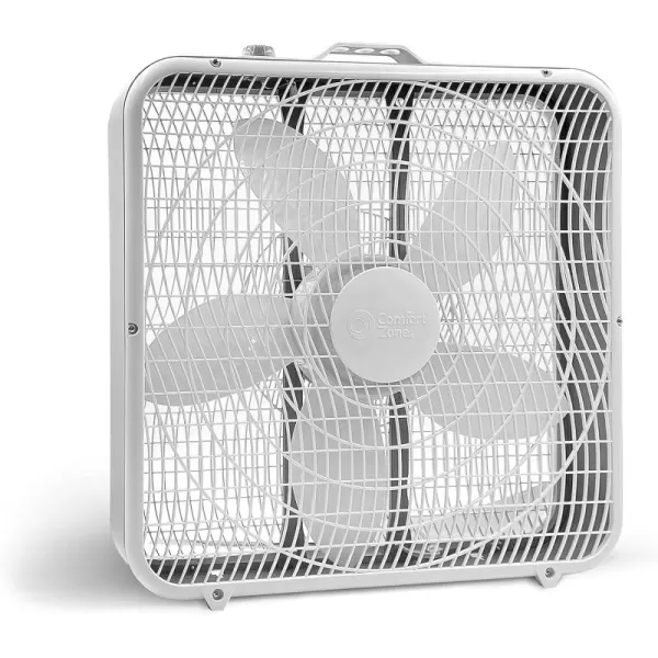 Comfort Zone Box Fan with Carry Handle, 20 inch, 3 Speed Full-Force Air Circulation with Air Conditioner, Floor Fan, Bedroom Fan, Airflow 15.03 ft/sec, Ideal for Home, Bedroom &amp; Office, CZ200A