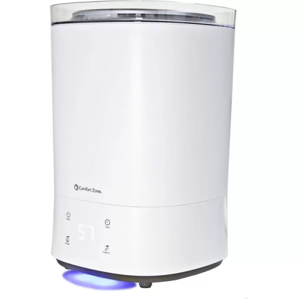Comfort Zone CZHD60 1.5-Gallon/5.5-Liter Ultrasonic Humidifier with Top Fill Tank, Built-in Aromatherapy Tray, and Illuminated Touch Controls, White