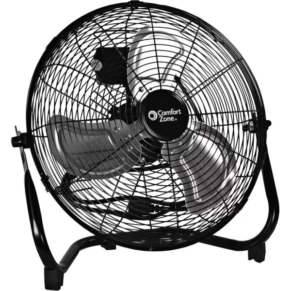Comfort Zone Cradle Floor Fan, 9 inch, 3 Speed, Electric, 180 Degree Adjustable Tilt, All Metal, Carry Handle, Rubber Feet, Table Fan, Airflow 12.57 ft/sec, Ideal for Home, Bedroom &amp; Office, CZHV9B