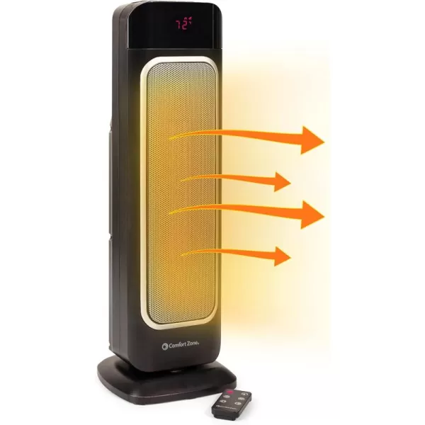 Comfort Zone Electric 24" Oscillating Digital Tower Space Heater with Full Function Remote, Adjustable Thermostat, and Overheat Protection, Ideal for Home, Bedroom, &amp; Office, 1,500W, CZ523RBK