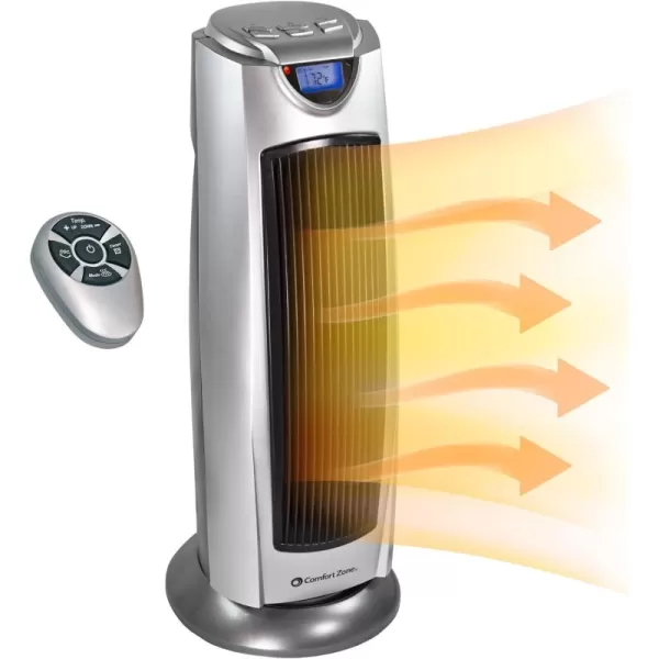 Comfort Zone Electric Oscillating Ceramic Tower Space Heater, Remote, Backlit Digital Thermostat &amp; Temperature Display, Timer, &amp; Overheat Sensor, Ideal for Home, Bedroom, &amp; Office, 1,500W, CZ499R