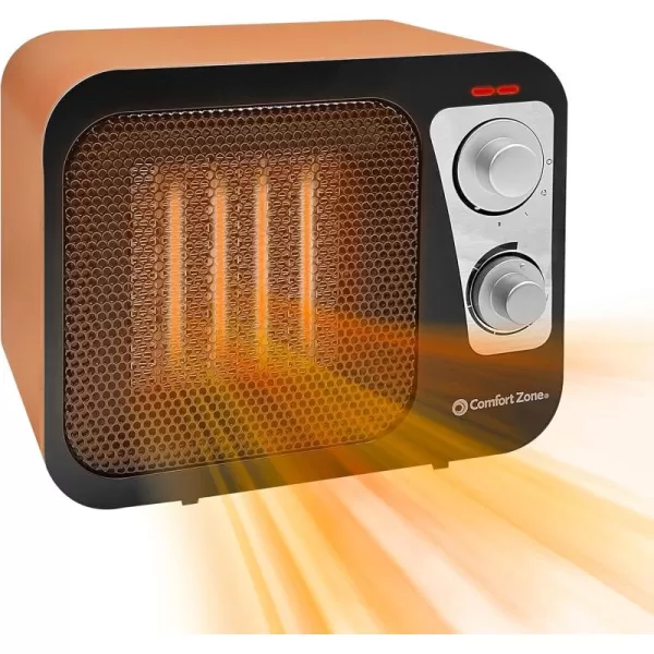 Comfort Zone Electric Retro Design Ceramic Space Heater, Adjustable Thermostat, 2 Heat Settings, Overheat Protection, Safety Tip-Over Switch, Portable for Home, Bedroom &amp; Office Use, 1,500W, CZ470BKB