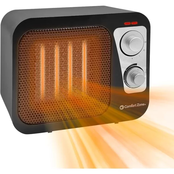 Comfort Zone Electric Retro Design Ceramic Space Heater, Adjustable Thermostat, 2 Heat Settings, Overheat Protection, Safety Tip-Over Switch, Portable for Home, Bedroom &amp; Office Use, 1,500W, CZ470BKB