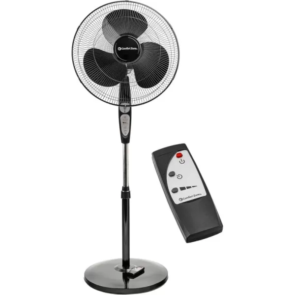 Comfort Zone Oscillating Pedestal Fan with Remote Control, Stand Fan, 18 inch, 3 Speed, Adjustable Height &amp; Tilt, &amp; Timer, Auto Shutoff, Ideal for Home, Bedroom &amp; Office, Airflow 17 ft/sec, CZST181RBK