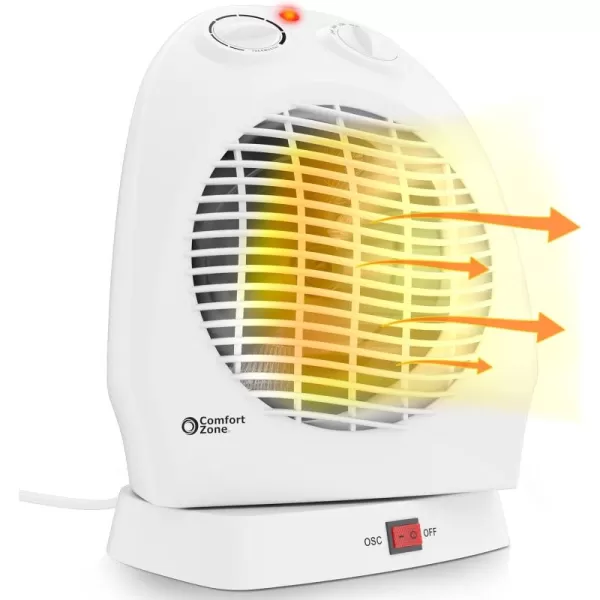 Comfort Zone Oscillating Space Heater with Adjustable Thermostat, Desktop, Fan-Forced, Portable, Overheat Sensor, Tip-Over Switch, Stay-Cool Housing, Ideal for Home, Bedroom, Office, 1,500W, CZ50BK