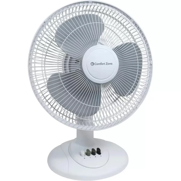 Comfort Zone Oscillating Table Fan with Adjustable Tilt, Convenient Push Button Controls, Quiet, 12 inch, 3 Speed, Desk Fan, Airflow 7.25 ft/sec, Ideal for Home, Bedroom, Dorm &amp; Office, CZ121WT