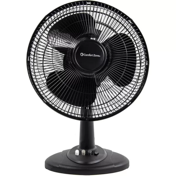 Comfort Zone Oscillating Table Fan with Adjustable Tilt, Convenient Push Button Controls, Quiet, 12 inch, 3 Speed, Desk Fan, Airflow 7.25 ft/sec, Ideal for Home, Bedroom, Dorm &amp; Office, CZ121WT