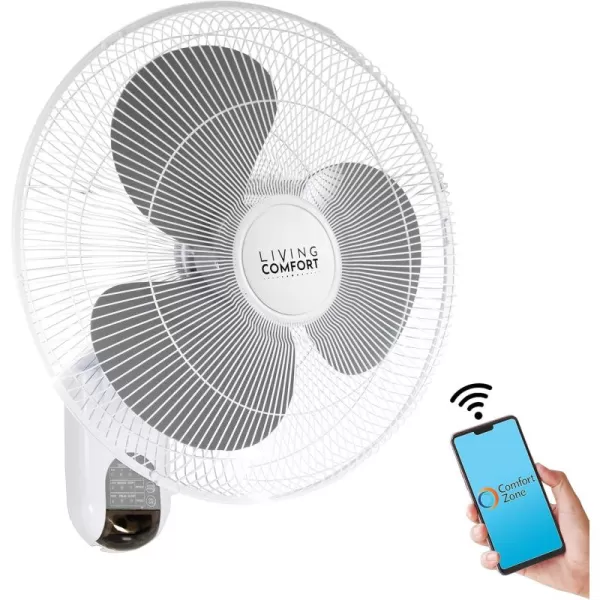 Comfort Zone Oscillating Wall Mount Fan with Adjustable Tilt, 16 inch, 3 Speed, Metal Grille, 90 Degree Oscillation, Airflow 14.07 ft/sec, Ideal for Home, Bedroom, Gym &amp; Office, CZ16W