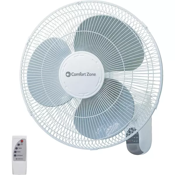 Comfort Zone Oscillating Wall Mount Fan with Adjustable Tilt, 16 inch, 3 Speed, Metal Grille, 90 Degree Oscillation, Airflow 14.07 ft/sec, Ideal for Home, Bedroom, Gym &amp; Office, CZ16W