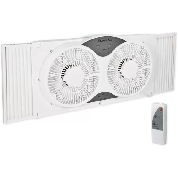 Comfort Zone Twin Window Fan with Reversible Airflow Control, 9 inch, Auto-Locking Expanders, 2 Speed Fan, Dual Fan, Exhaust, Airflow 9.84 ft/sec, Ideal for Home, Kitchen, Bedroom &amp; Office, CZ319WT