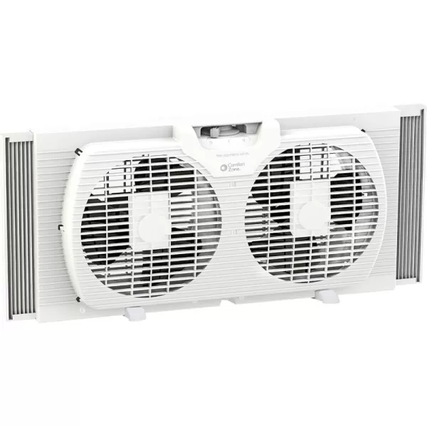 Comfort Zone Twin Window Fan with Reversible Airflow Control, 9 inch, Auto-Locking Expanders, 2 Speed Fan, Dual Fan, Exhaust, Airflow 9.84 ft/sec, Ideal for Home, Kitchen, Bedroom &amp; Office, CZ319WT