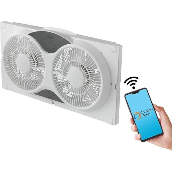 Comfort Zone Twin Window Fan with Reversible Airflow Control, 9 inch, Auto-Locking Expanders, 2 Speed Fan, Dual Fan, Exhaust, Airflow 9.84 ft/sec, Ideal for Home, Kitchen, Bedroom &amp; Office, CZ319WT