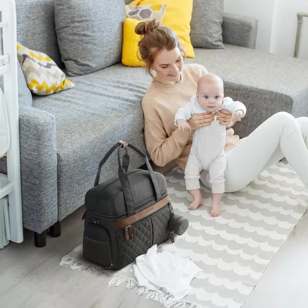 Breast Pump Bag, Diaper Bag Tote with 4 Cooler Pockets, Double-Layer Work Bag for Breastfeeding Mom fit 15'' Laptop