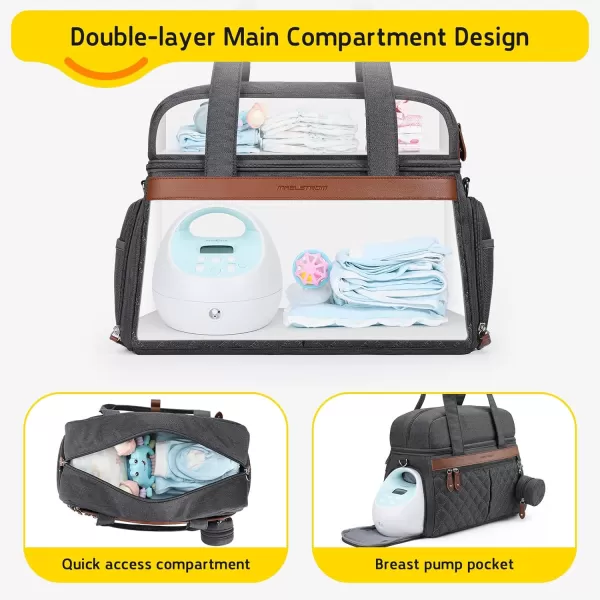 Breast Pump Bag, Diaper Bag Tote with 4 Cooler Pockets, Double-Layer Work Bag for Breastfeeding Mom fit 15'' Laptop