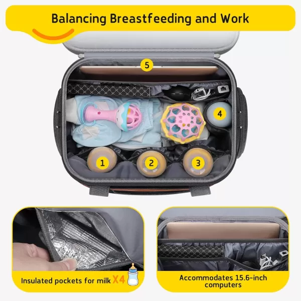 Breast Pump Bag, Diaper Bag Tote with 4 Cooler Pockets, Double-Layer Work Bag for Breastfeeding Mom fit 15'' Laptop
