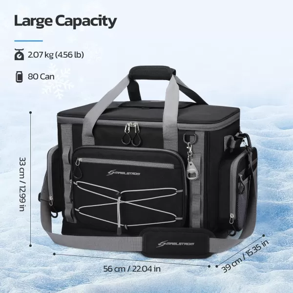 Maelstrom 80 Can Soft Sided Cooler Bag, Insulated Hard-Bottom, Leakproof, Portable, 72L Capacity, Black