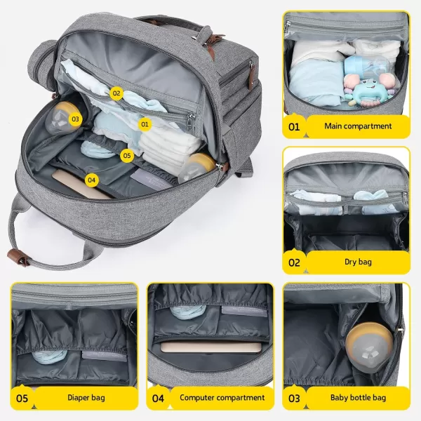 Maelstrom Diaper Bag Backpack,Baby Bag,23L-30L Expandable Diaper Backpack for Mom Dad,Travel Essentials Baby Bag with Changing Pad&amp;Stroller Straps &amp; Pacifier Bag,Gray