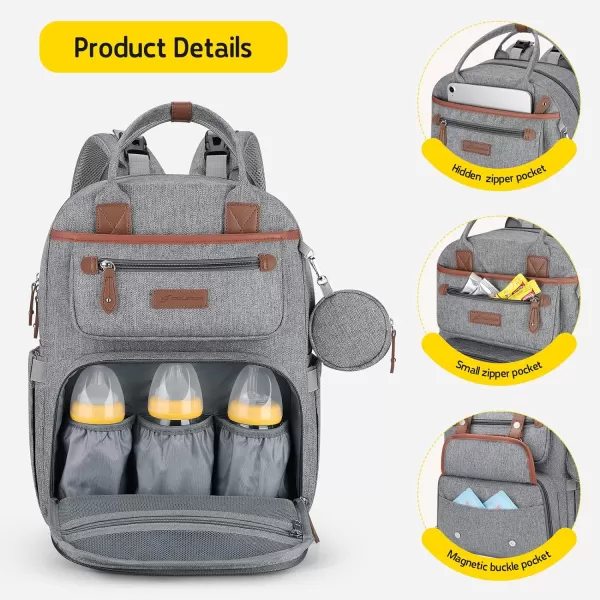 Maelstrom Diaper Bag Backpack,Baby Bag,23L-30L Expandable Diaper Backpack for Mom Dad,Travel Essentials Baby Bag with Changing Pad&amp;Stroller Straps &amp; Pacifier Bag,Gray