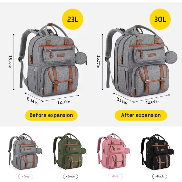 Maelstrom Diaper Bag Backpack,Baby Bag,23L-30L Expandable Diaper Backpack for Mom Dad,Travel Essentials Baby Bag with Changing Pad&amp;Stroller Straps &amp; Pacifier Bag,Gray