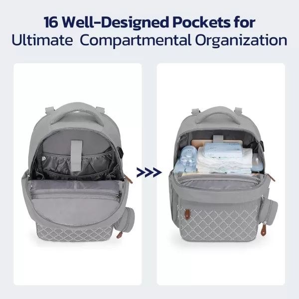 Maelstrom Diaper Bag Backpack,Baby Bag,23L-30L Expandable Diaper Backpack for Mom Dad,Travel Essentials Baby Bag with Changing Pad&amp;Stroller Straps &amp; Pacifier Bag,Gray