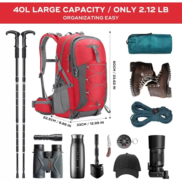 Maelstrom Hiking Backpack,Camping Backpack,40L Waterproof Hiking Daypack with Rain Cover,Lightweight Travel Backpack,Red