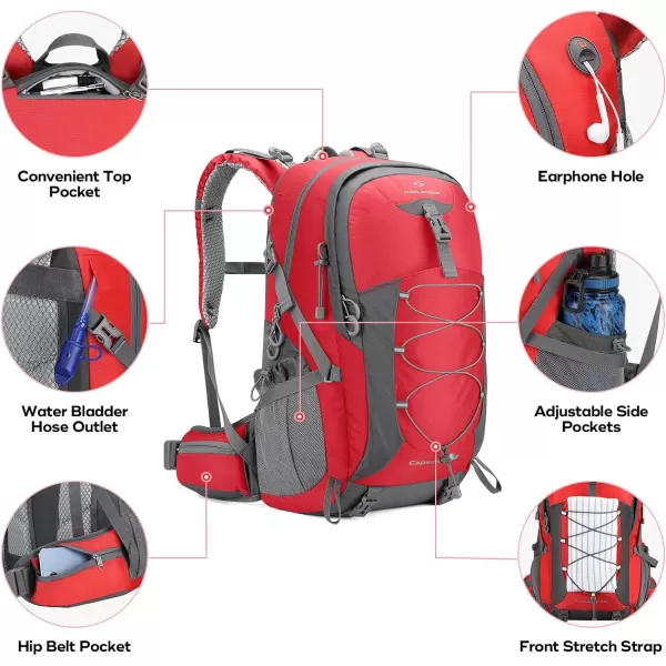 Maelstrom Hiking Backpack,Camping Backpack,40L Waterproof Hiking Daypack with Rain Cover,Lightweight Travel Backpack,Red