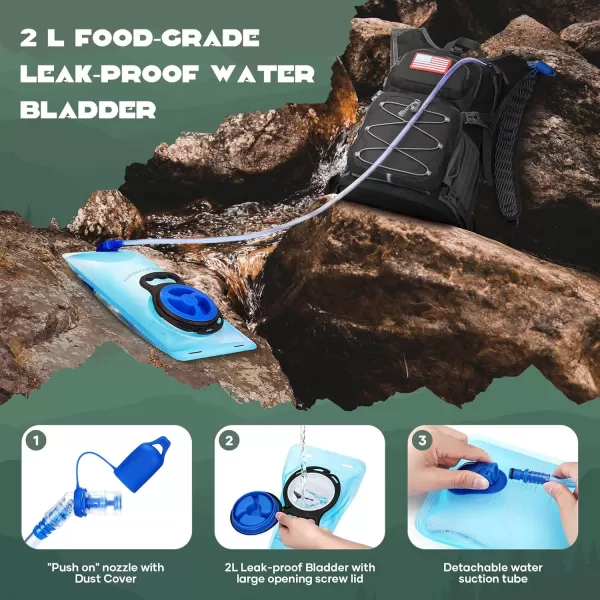 Maelstrom Hydration Backpack, Hiking Backpack with 2L Water Bladder, High Flow Bite Valve Water Backpack Men Women Lightweight Insulation for Hiking, Cycling, Running, Climbing, Camping
