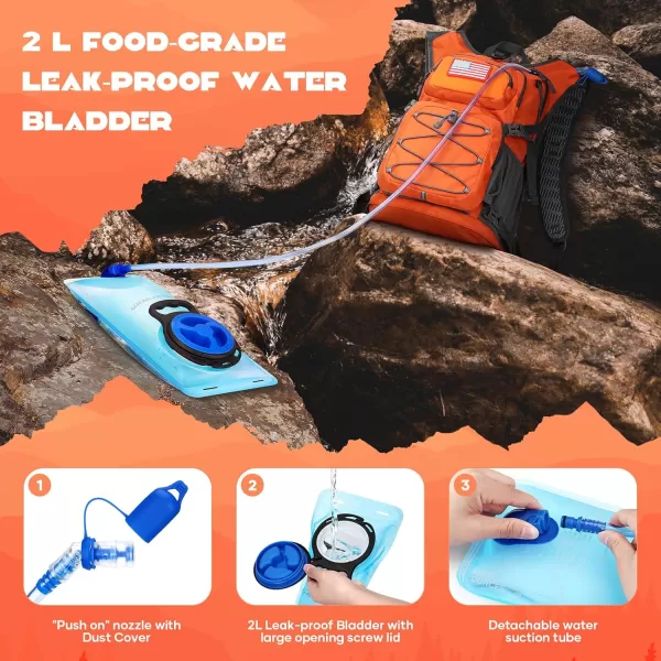 Maelstrom Hydration Backpack, Hiking Backpack with 2L Water Bladder, High Flow Bite Valve Water Backpack Men Women Lightweight Insulation for Hiking, Cycling, Running, Climbing, Camping