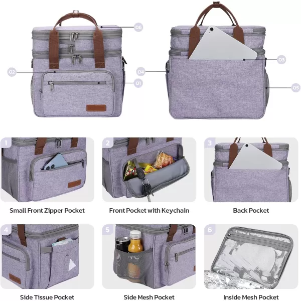 Maelstrom Lunch Bag Women,23L Insulated Lunch Box for Men Women,Expandable Double Deck Lunch Cooler Bag,Lightweight Leakproof Lunch Tote Bag with Side Tissue Pocket,Gray