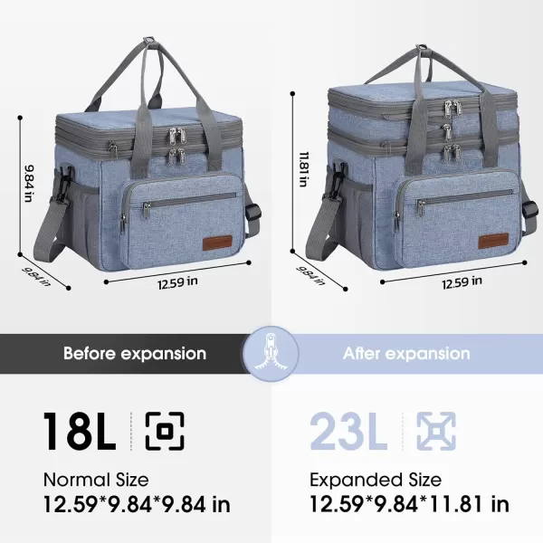 Maelstrom Lunch Bag Women,23L Insulated Lunch Box for Men Women,Expandable Double Deck Lunch Cooler Bag,Lightweight Leakproof Lunch Tote Bag with Side Tissue Pocket,Gray