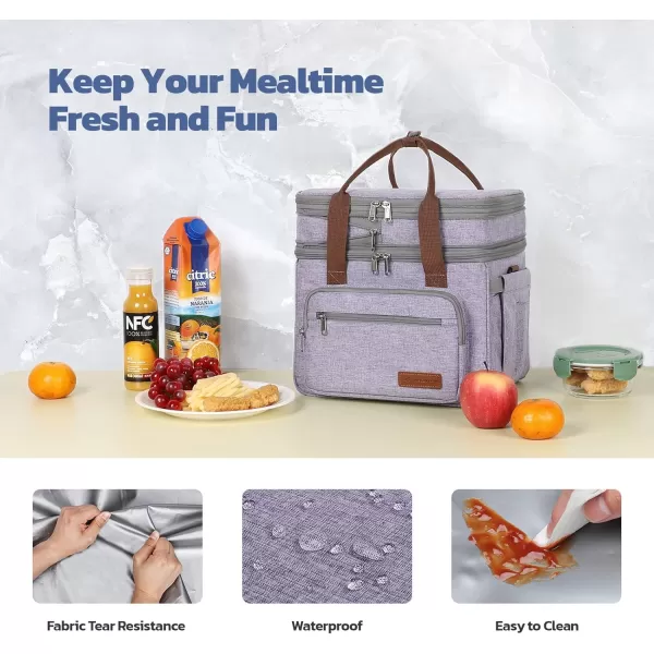 Maelstrom Lunch Bag Women,23L Insulated Lunch Box for Men Women,Expandable Double Deck Lunch Cooler Bag,Lightweight Leakproof Lunch Tote Bag with Side Tissue Pocket,Gray