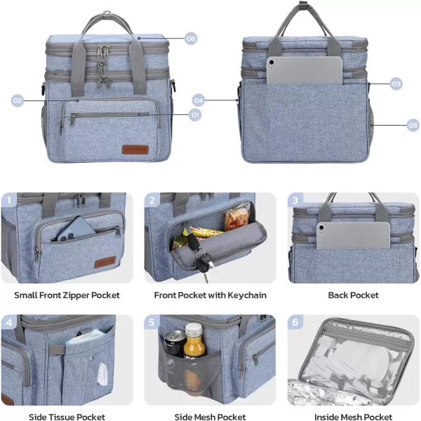 Maelstrom Lunch Bag Women,23L Insulated Lunch Box for Men Women,Expandable Double Deck Lunch Cooler Bag,Lightweight Leakproof Lunch Tote Bag with Side Tissue Pocket,Gray