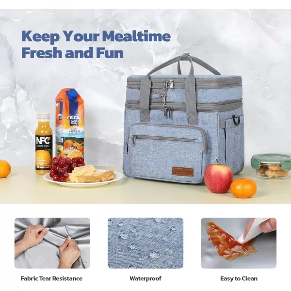 Maelstrom Lunch Bag Women,23L Insulated Lunch Box for Men Women,Expandable Double Deck Lunch Cooler Bag,Lightweight Leakproof Lunch Tote Bag with Side Tissue Pocket,Gray