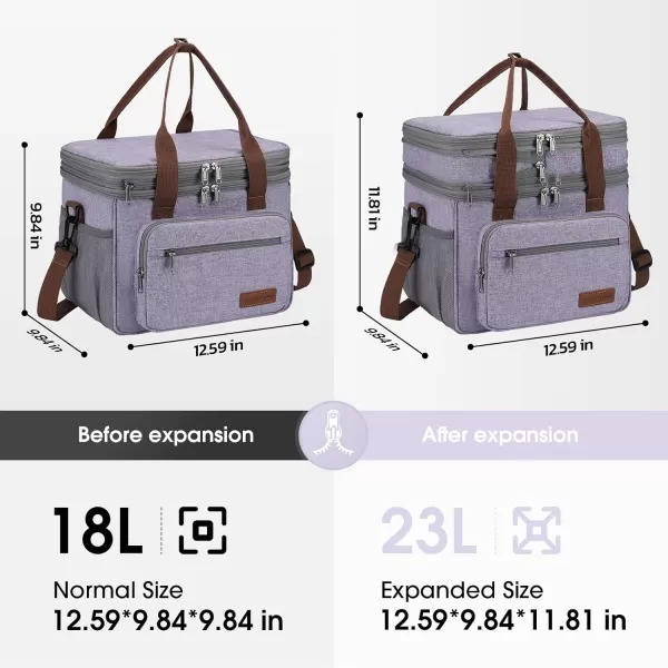 Maelstrom Lunch Bag Women,23L Insulated Lunch Box for Men Women,Expandable Double Deck Lunch Cooler Bag,Lightweight Leakproof Lunch Tote Bag with Side Tissue Pocket,Gray