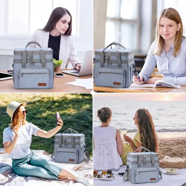 Maelstrom Lunch Bag Women,23L Insulated Lunch Box for Men Women,Expandable Double Deck Lunch Cooler Bag,Lightweight Leakproof Lunch Tote Bag with Side Tissue Pocket,Gray