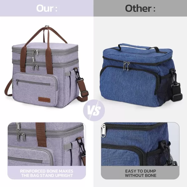Maelstrom Lunch Bag Women,23L Insulated Lunch Box for Men Women,Expandable Double Deck Lunch Cooler Bag,Lightweight Leakproof Lunch Tote Bag with Side Tissue Pocket,Gray